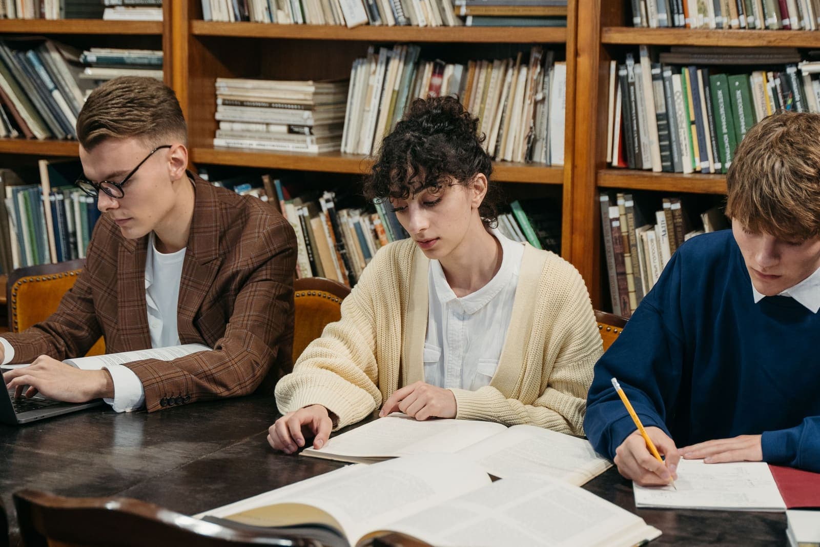 Students studying in a university library