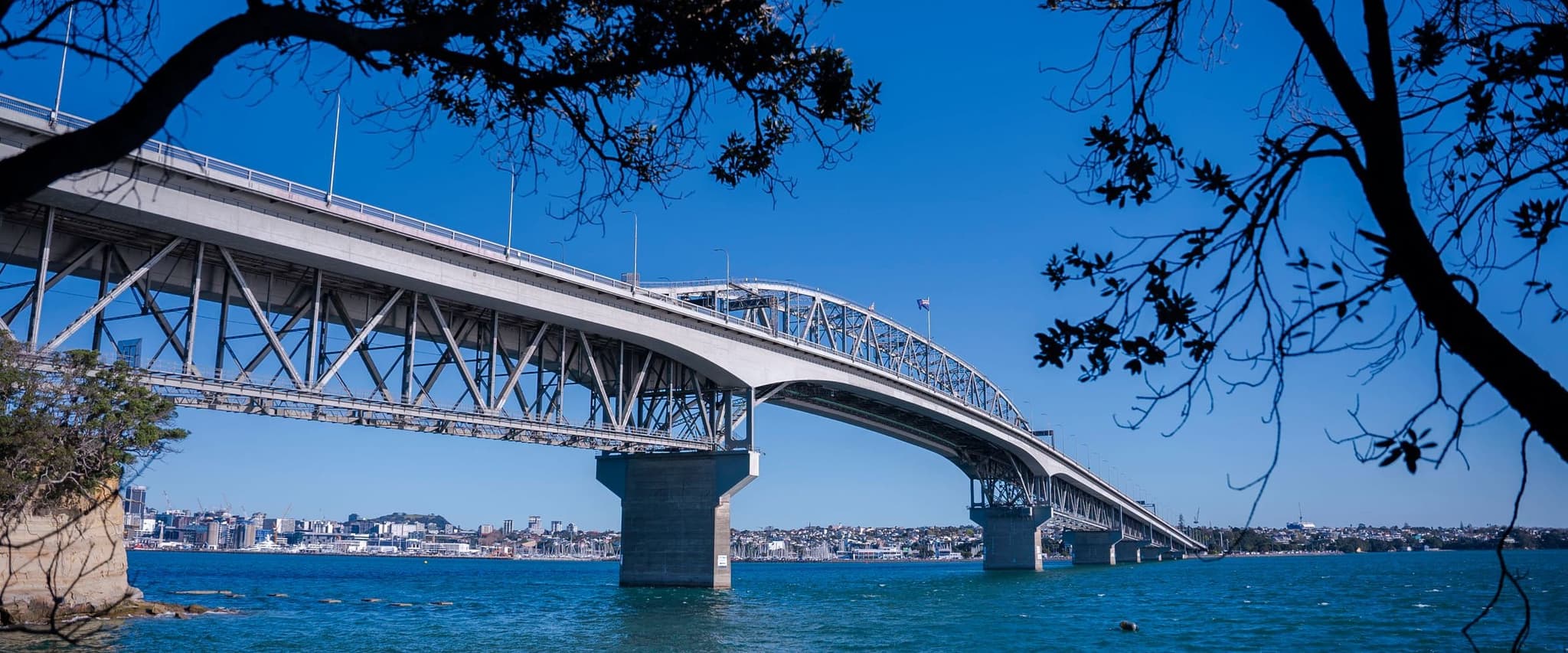 Auckland Harbour Bridge over Waitematā Harbour on a clear day
